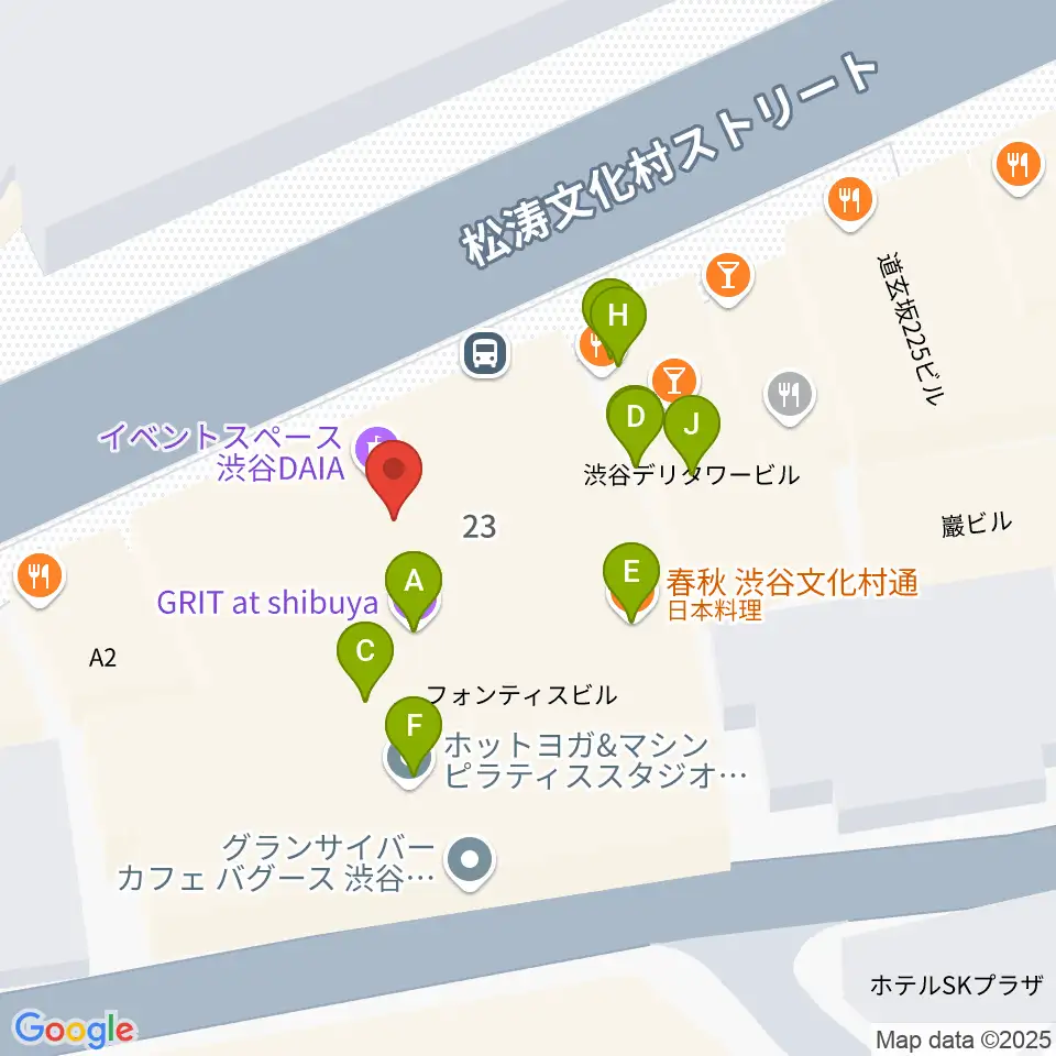 渋谷DAIA周辺のファミレス・ファーストフード一覧地図