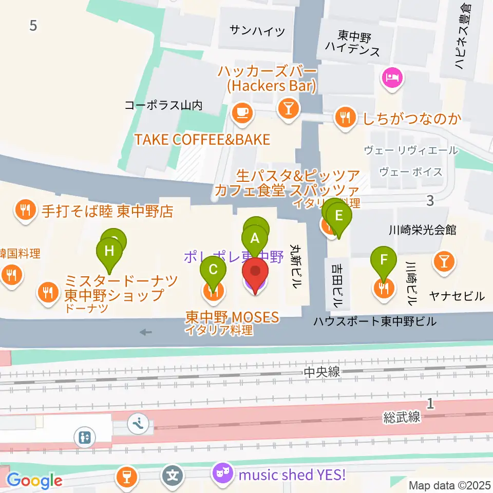 ポレポレ東中野周辺のファミレス・ファーストフード一覧地図