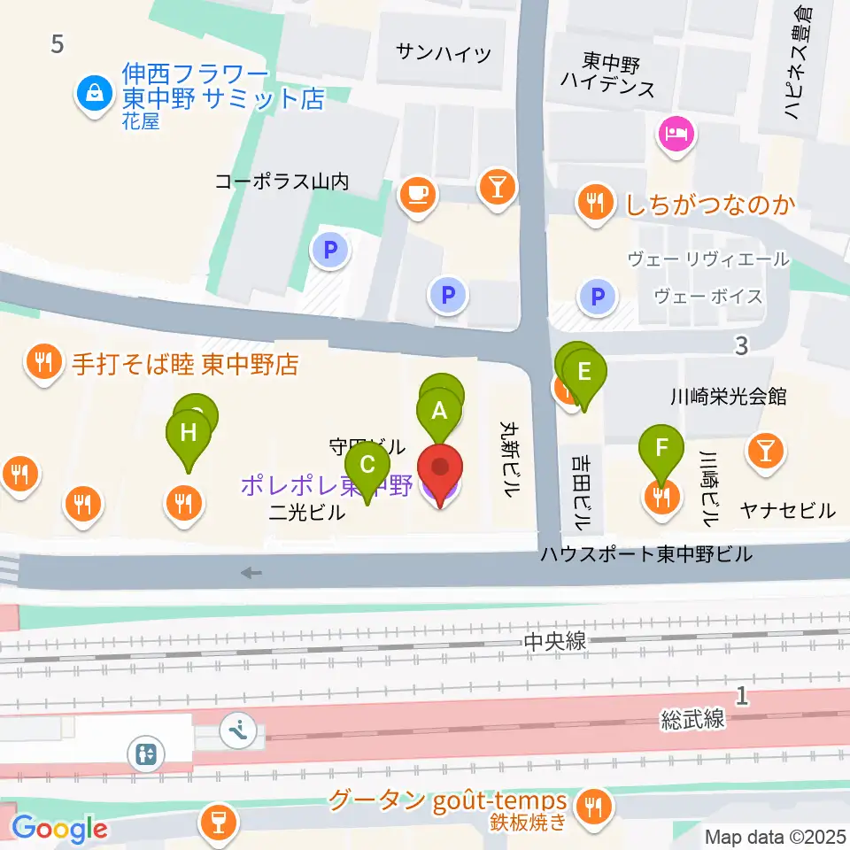ポレポレ東中野周辺のファミレス・ファーストフード一覧地図