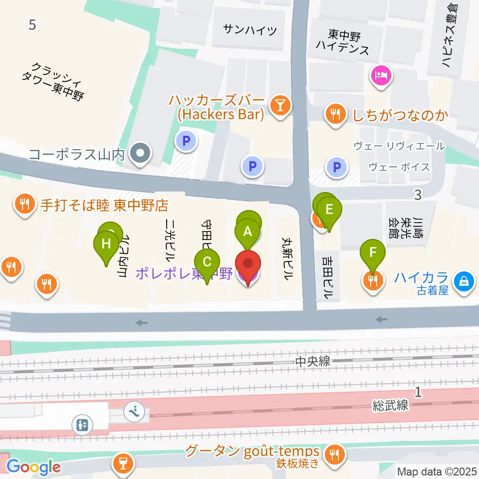ポレポレ東中野周辺のファミレス・ファーストフード一覧地図