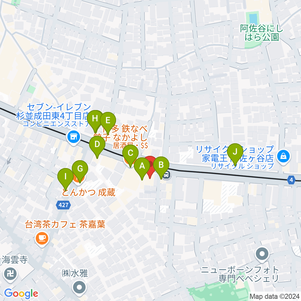 南阿佐ヶ谷ひつじ座周辺のファミレス・ファーストフード一覧地図