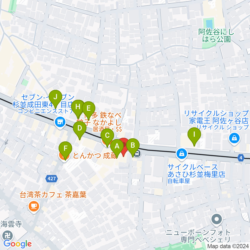 南阿佐ヶ谷ひつじ座周辺のファミレス・ファーストフード一覧地図