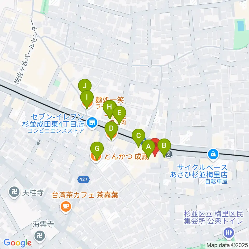南阿佐ヶ谷ひつじ座周辺のファミレス・ファーストフード一覧地図