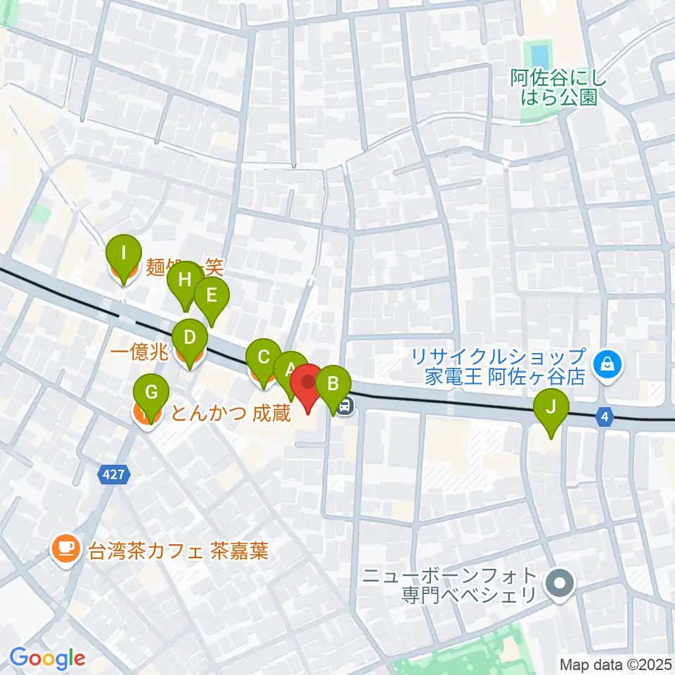 南阿佐ヶ谷ひつじ座周辺のファミレス・ファーストフード一覧地図