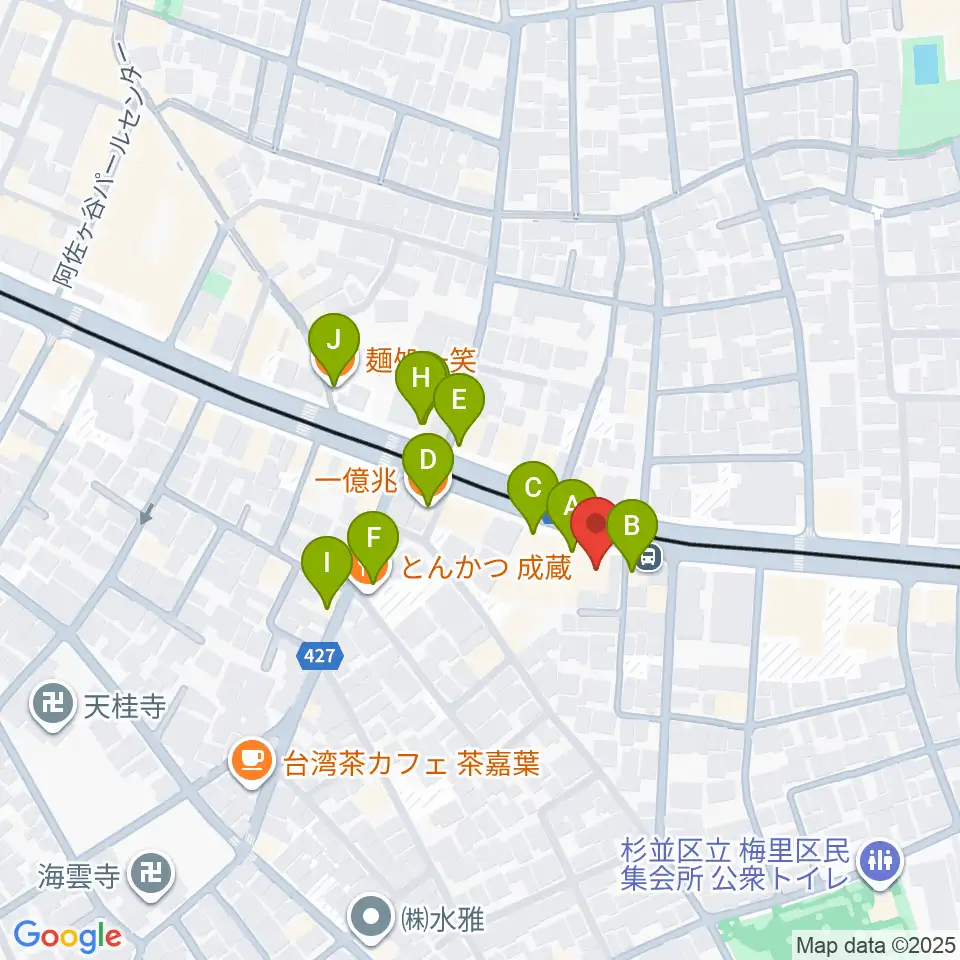 南阿佐ヶ谷ひつじ座周辺のファミレス・ファーストフード一覧地図