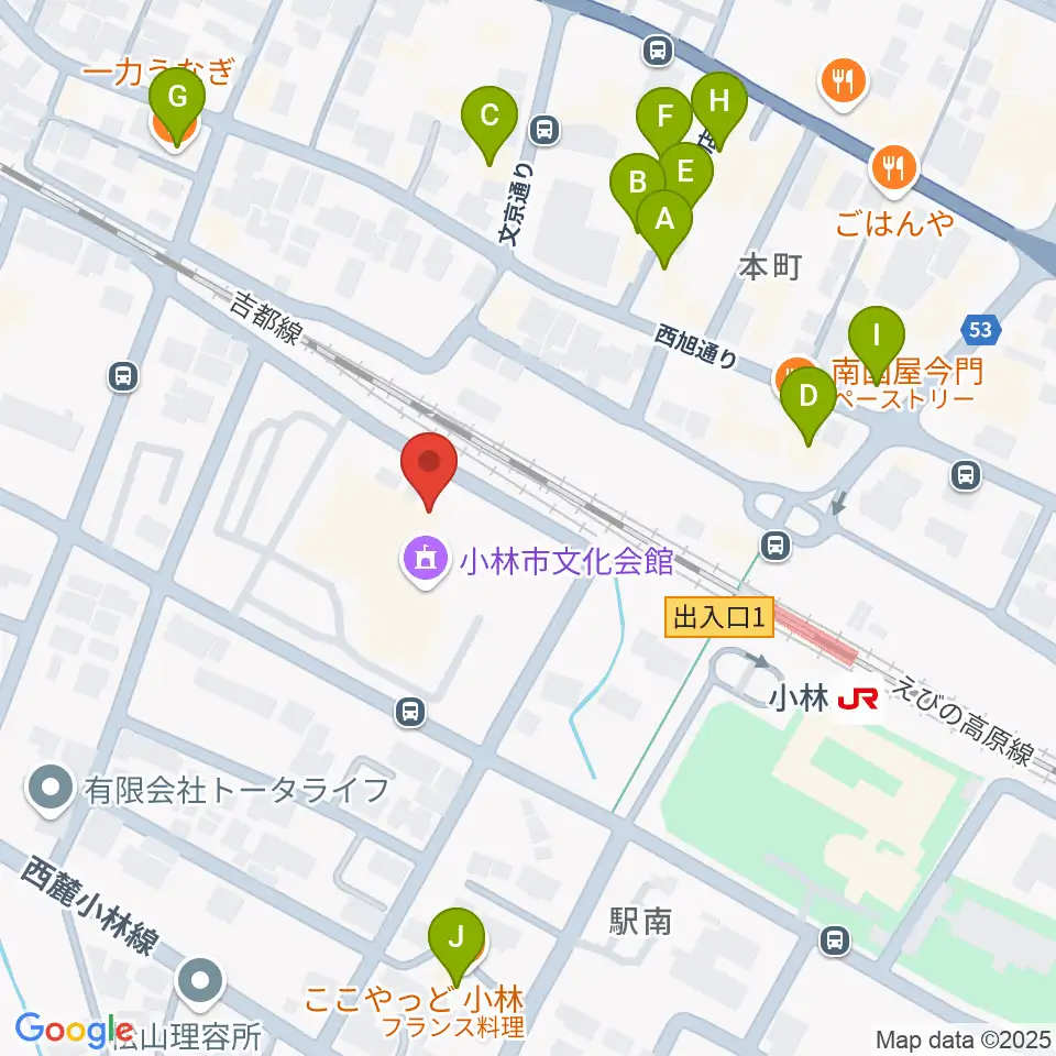 小林市文化会館周辺のファミレス・ファーストフード一覧地図