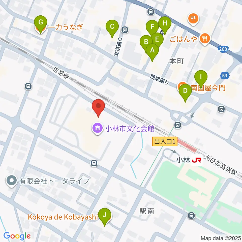 小林市文化会館周辺のファミレス・ファーストフード一覧地図
