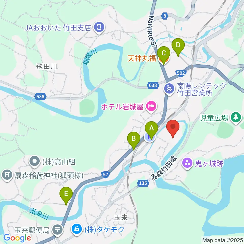竹田市総合文化ホール グランツたけた周辺のファミレス・ファーストフード一覧地図