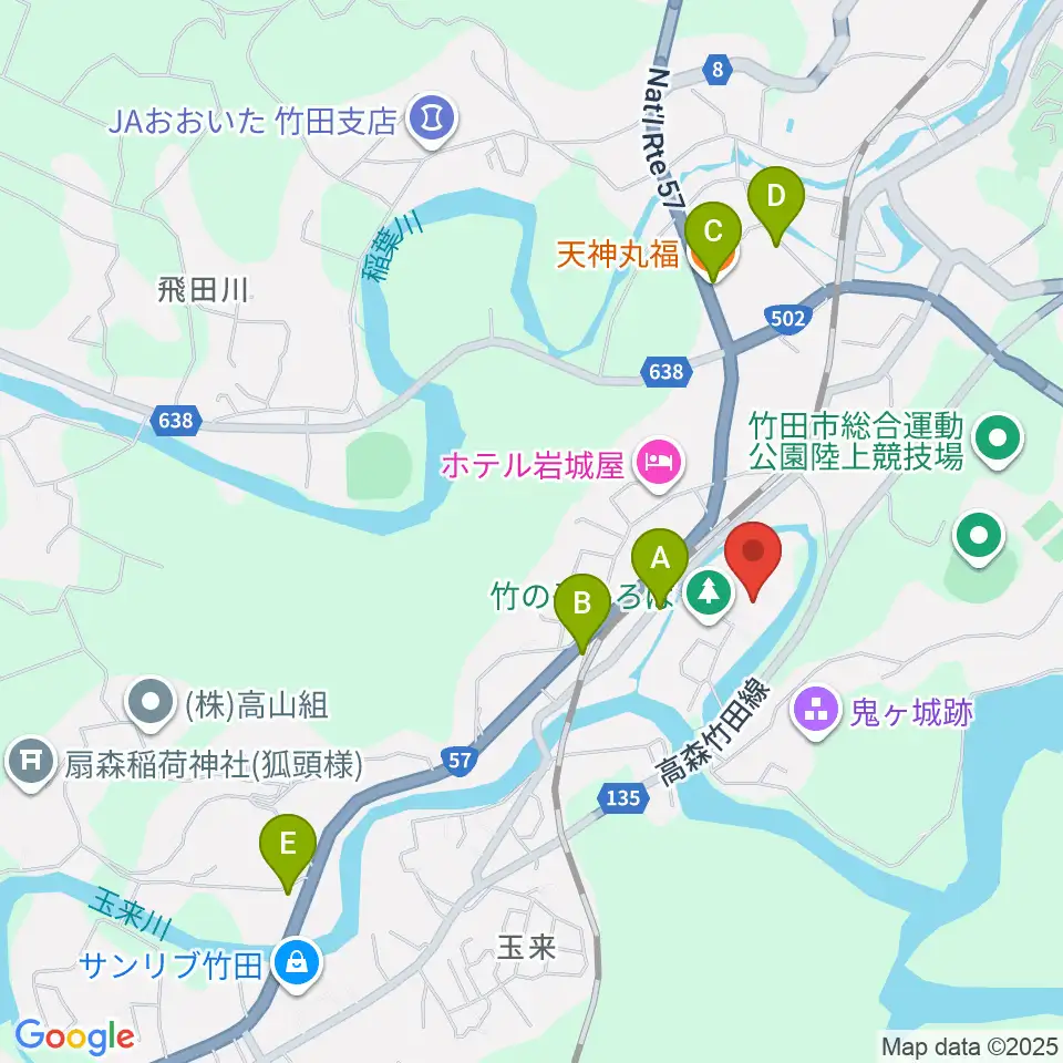 竹田市総合文化ホール グランツたけた周辺のファミレス・ファーストフード一覧地図