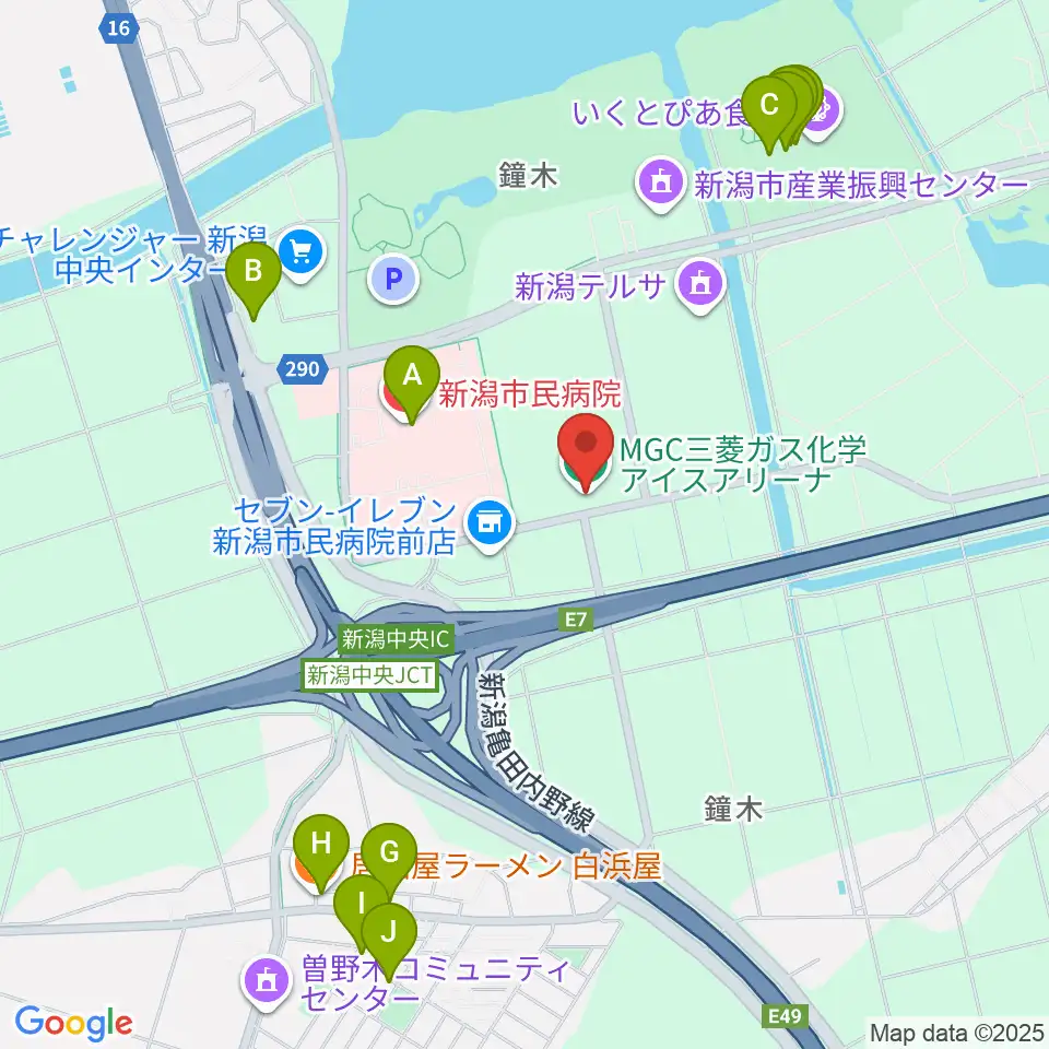 MGC三菱ガス化学アイスアリーナ周辺のファミレス・ファーストフード一覧地図