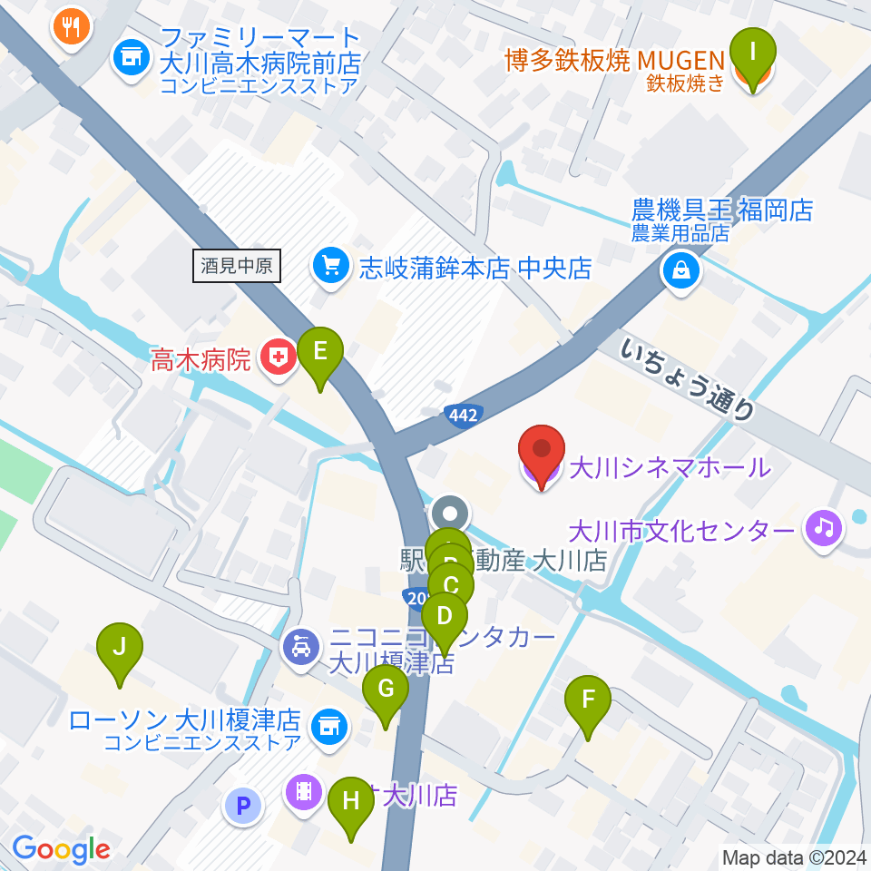 大川シネマホール周辺のファミレス・ファーストフード一覧地図