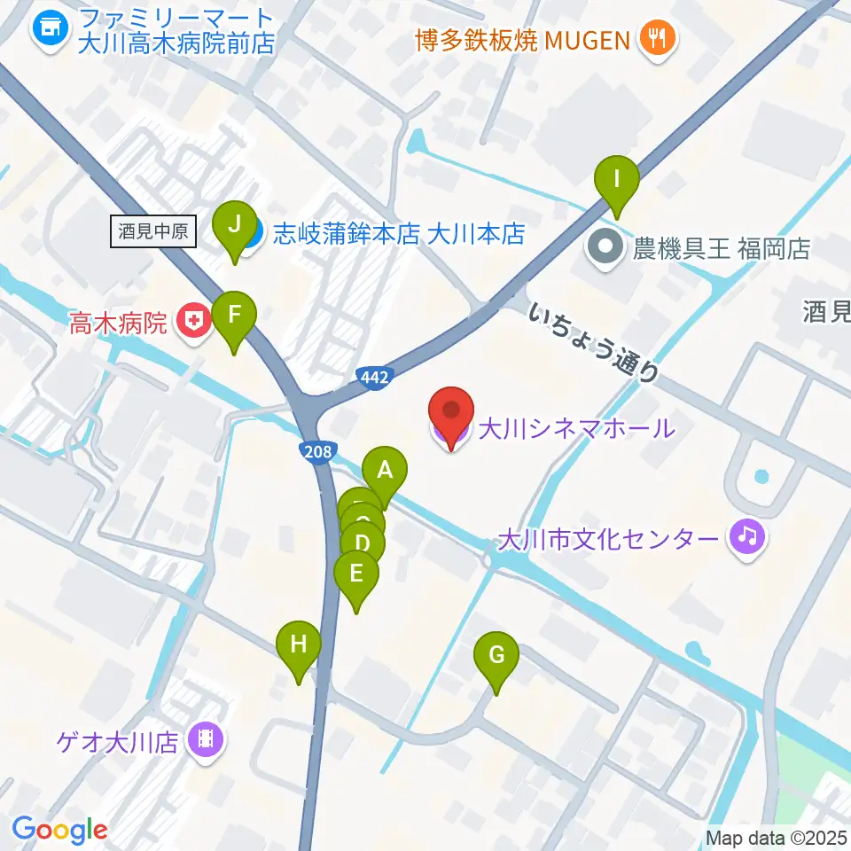 大川シネマホール周辺のファミレス・ファーストフード一覧地図