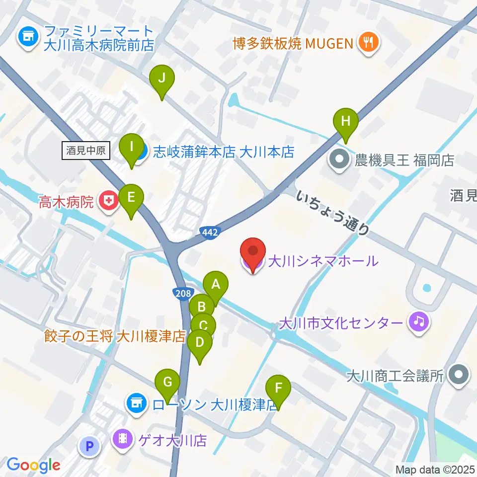 大川シネマホール周辺のファミレス・ファーストフード一覧地図