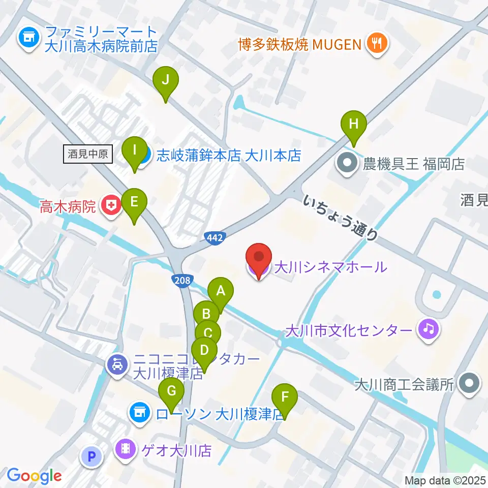 大川シネマホール周辺のファミレス・ファーストフード一覧地図
