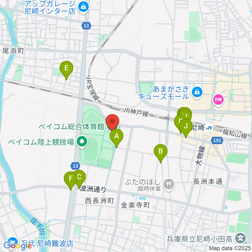 ベイコム総合体育館周辺のファミレス・ファーストフード一覧地図