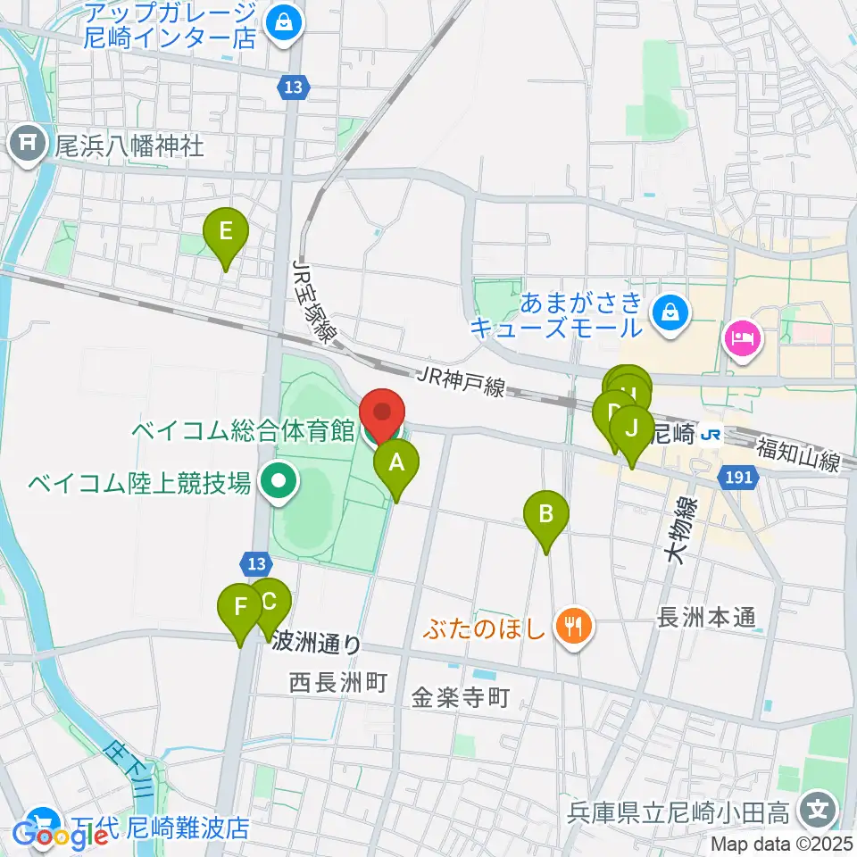 ベイコム総合体育館周辺のファミレス・ファーストフード一覧地図