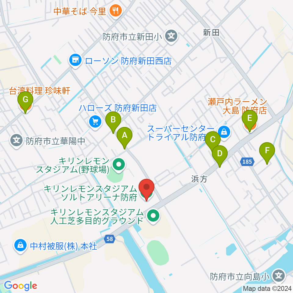 ソルトアリーナ防府周辺のファミレス・ファーストフード一覧地図