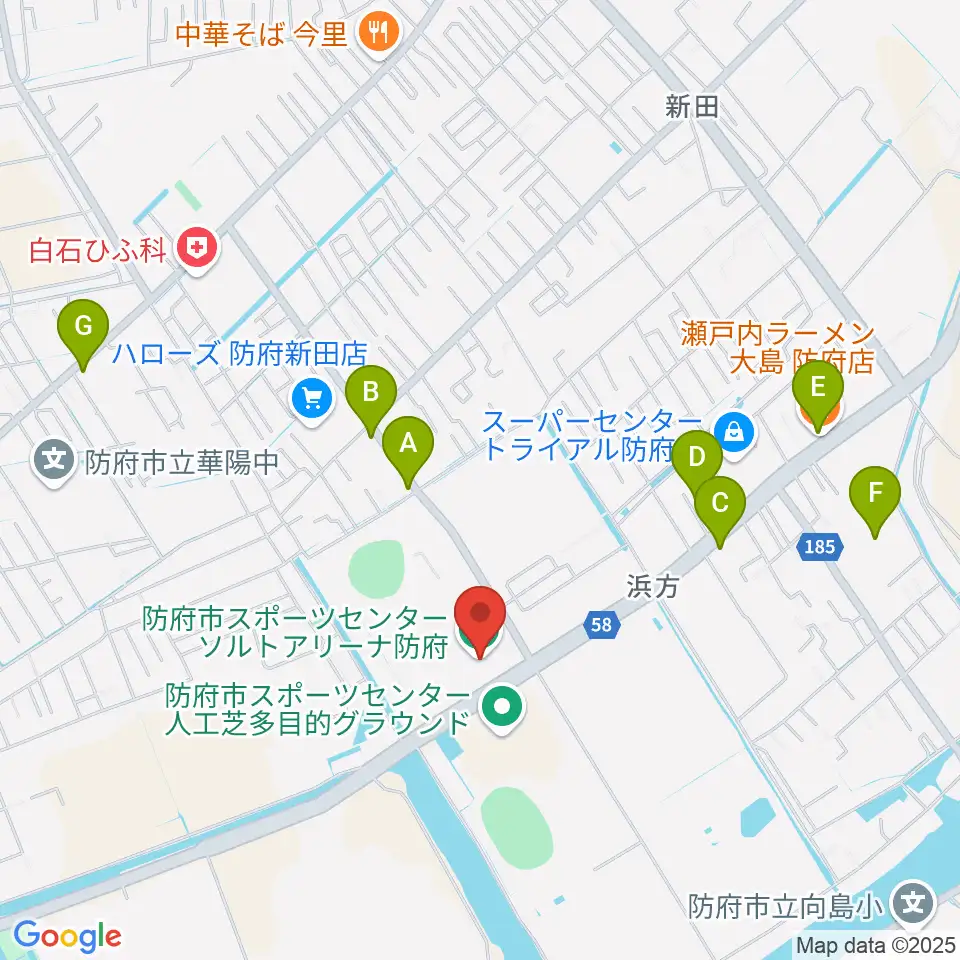 ソルトアリーナ防府周辺のファミレス・ファーストフード一覧地図