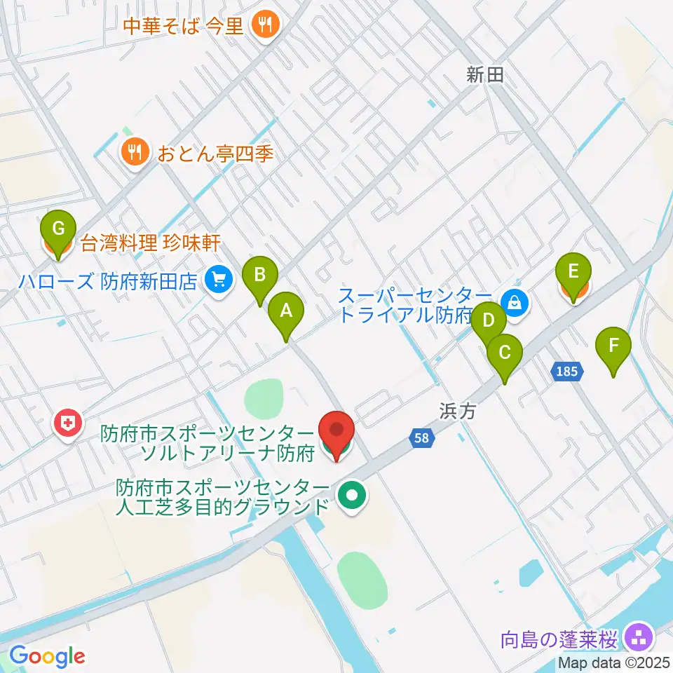 ソルトアリーナ防府周辺のファミレス・ファーストフード一覧地図