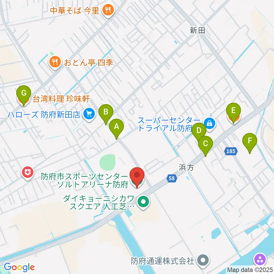 ソルトアリーナ防府周辺のファミレス・ファーストフード一覧地図