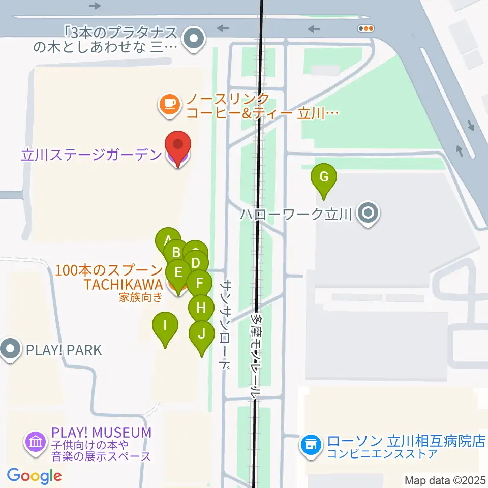 立川ステージガーデン周辺のファミレス・ファーストフード一覧地図