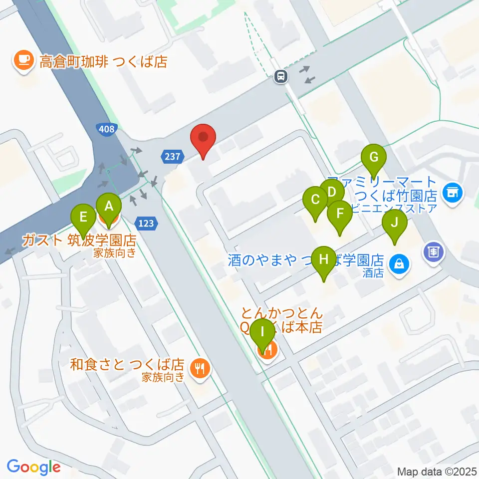アーデン音楽館 つくばピアノ教室周辺のファミレス・ファーストフード一覧地図