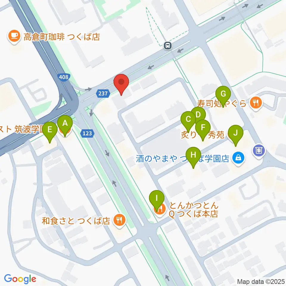 アーデン音楽館 つくばピアノ教室周辺のファミレス・ファーストフード一覧地図