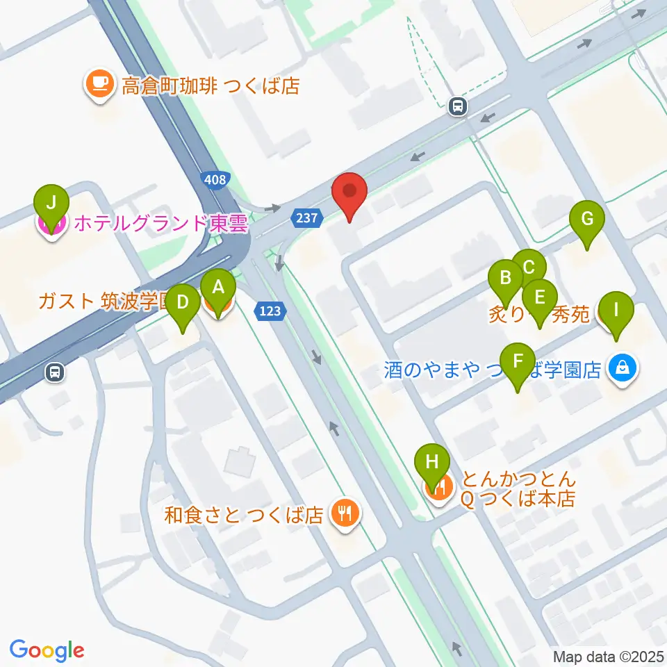 アーデン音楽館 つくばピアノ教室周辺のファミレス・ファーストフード一覧地図