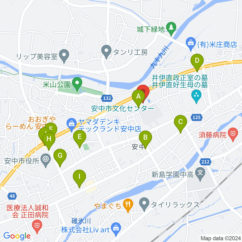 安中市文化センター周辺のファミレス・ファーストフード一覧地図