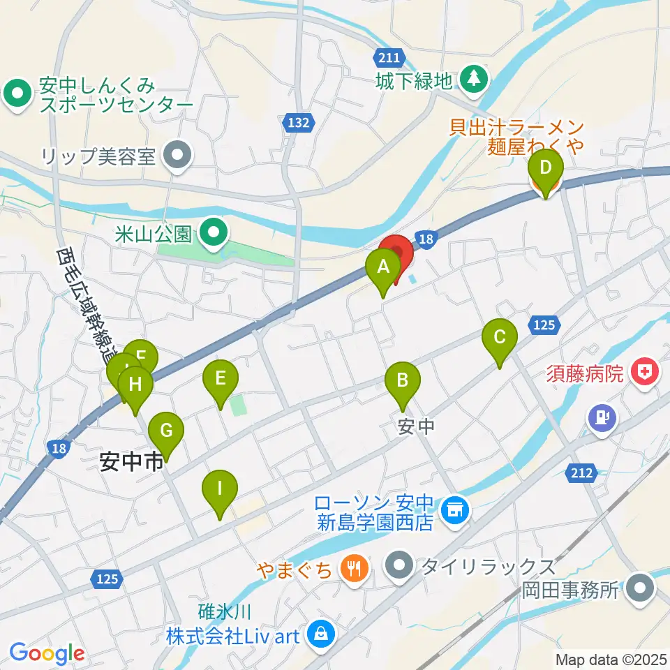安中市文化センター周辺のファミレス・ファーストフード一覧地図