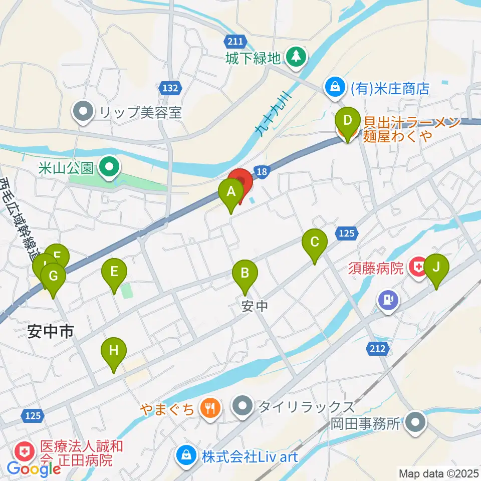 安中市文化センター周辺のファミレス・ファーストフード一覧地図