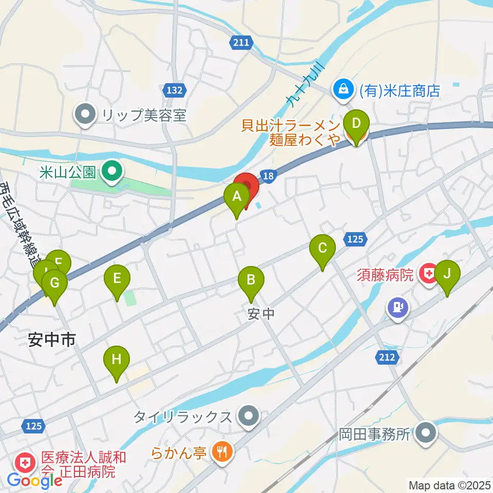 安中市文化センター周辺のファミレス・ファーストフード一覧地図