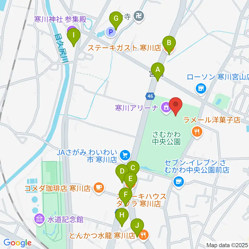 シンコースポーツ寒川アリーナ周辺のファミレス・ファーストフード一覧地図