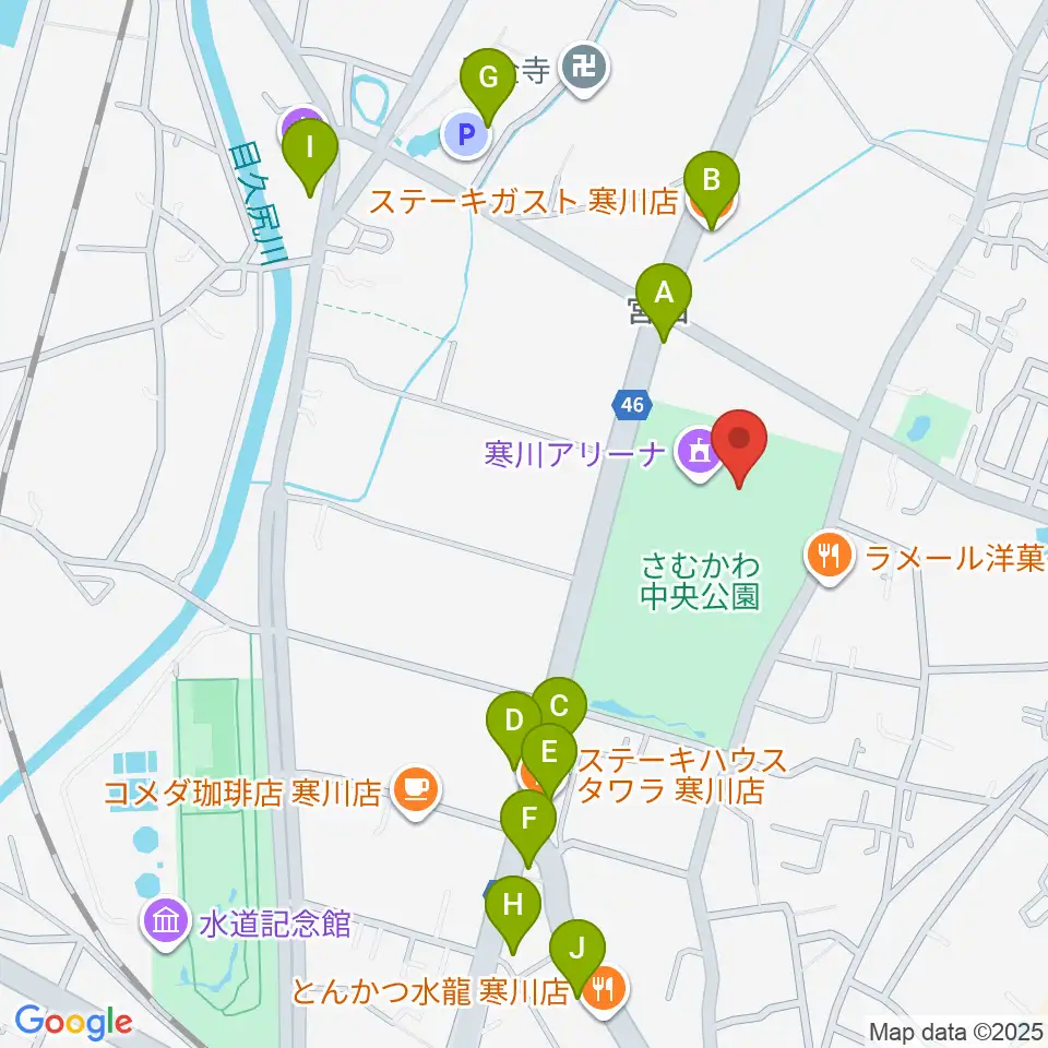 シンコースポーツ寒川アリーナ周辺のファミレス・ファーストフード一覧地図