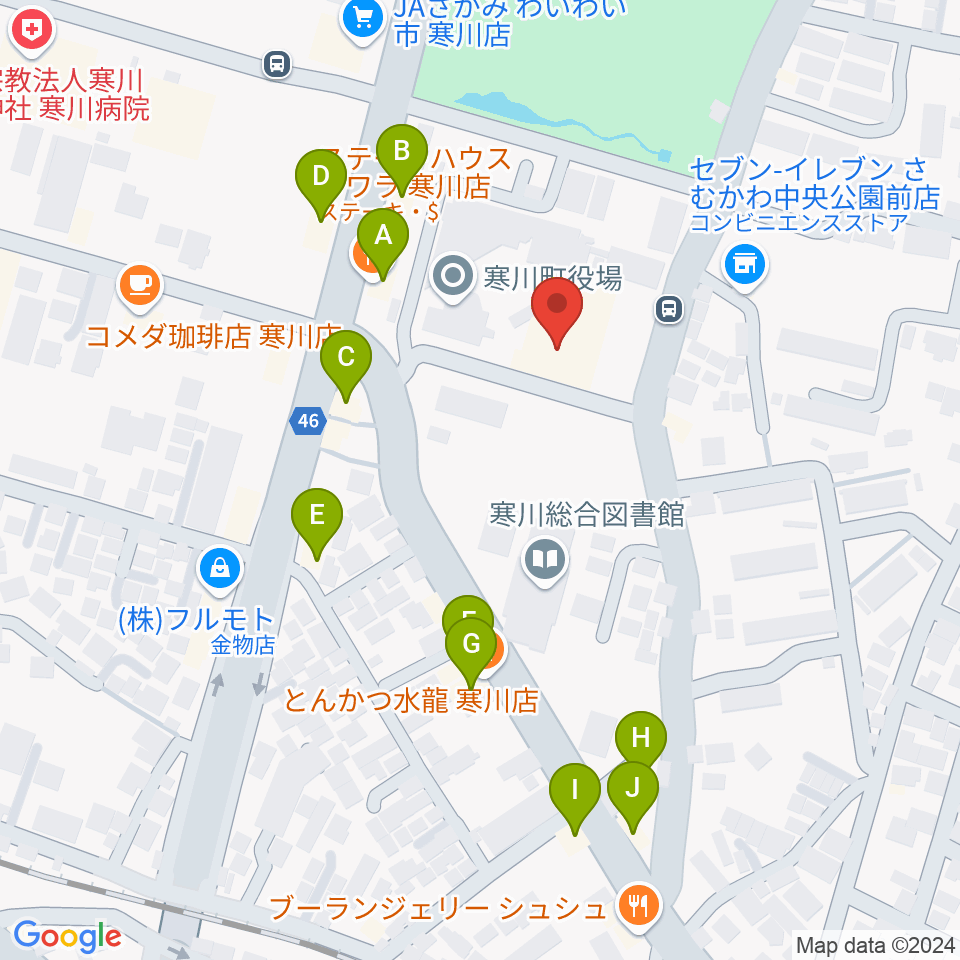 寒川町民センター周辺のファミレス・ファーストフード一覧地図