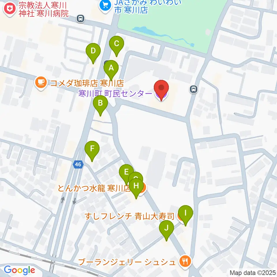 寒川町民センター周辺のファミレス・ファーストフード一覧地図