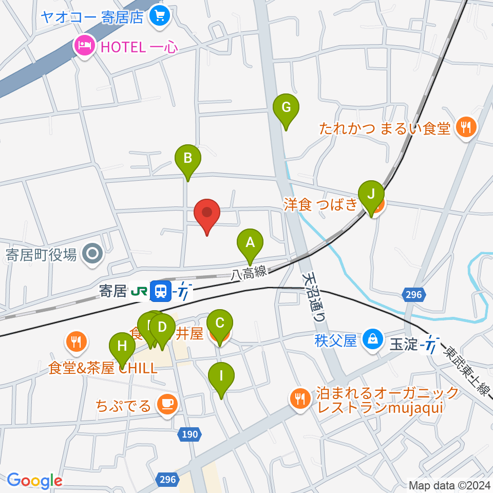 寄居町中央公民館周辺のファミレス・ファーストフード一覧地図