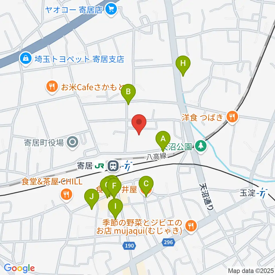 寄居町中央公民館周辺のファミレス・ファーストフード一覧地図