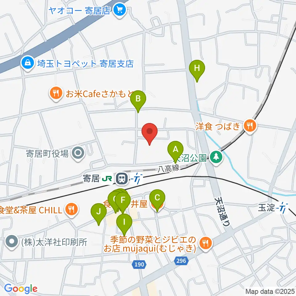 寄居町中央公民館周辺のファミレス・ファーストフード一覧地図