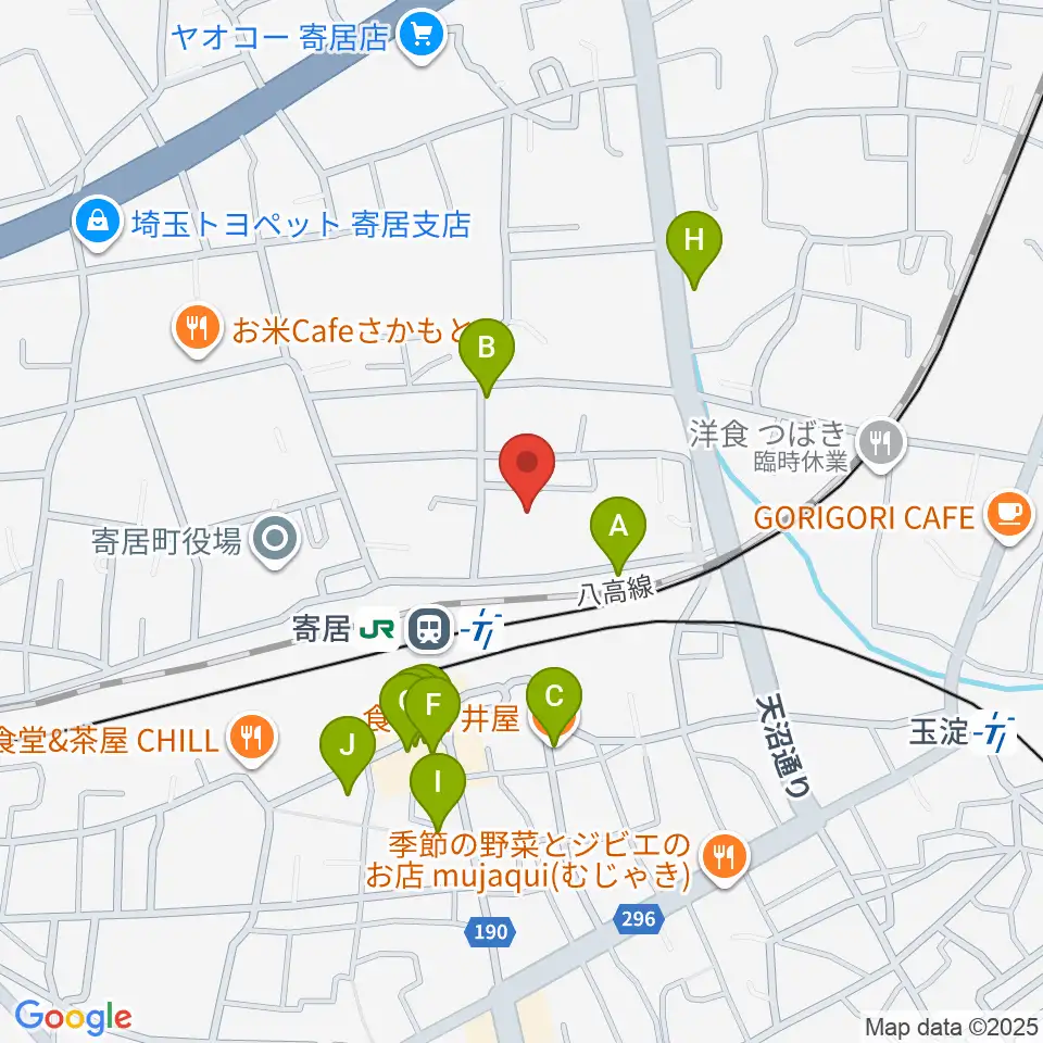 寄居町中央公民館周辺のファミレス・ファーストフード一覧地図