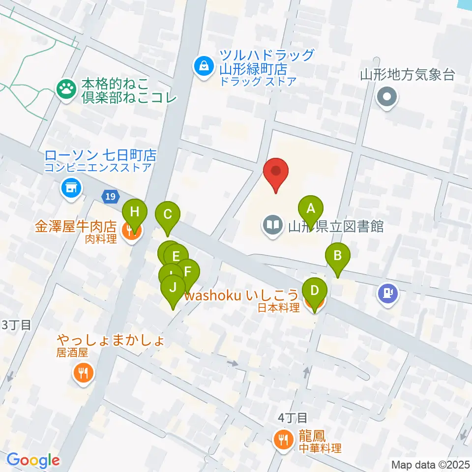 山形県生涯学習センター遊学館周辺のファミレス・ファーストフード一覧地図