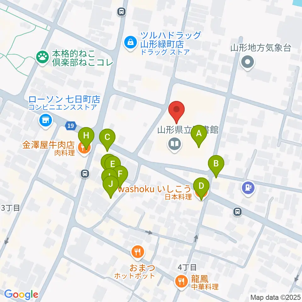 山形県生涯学習センター遊学館周辺のファミレス・ファーストフード一覧地図