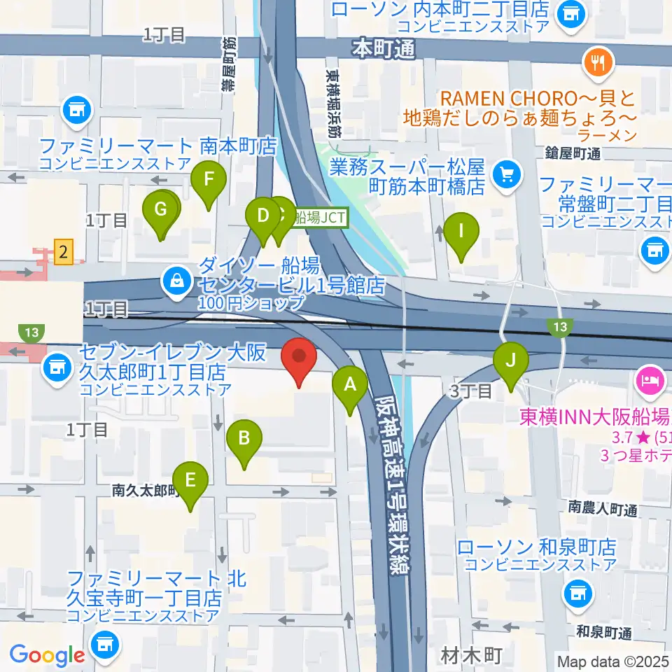 J:COM中央区民センター周辺のファミレス・ファーストフード一覧地図