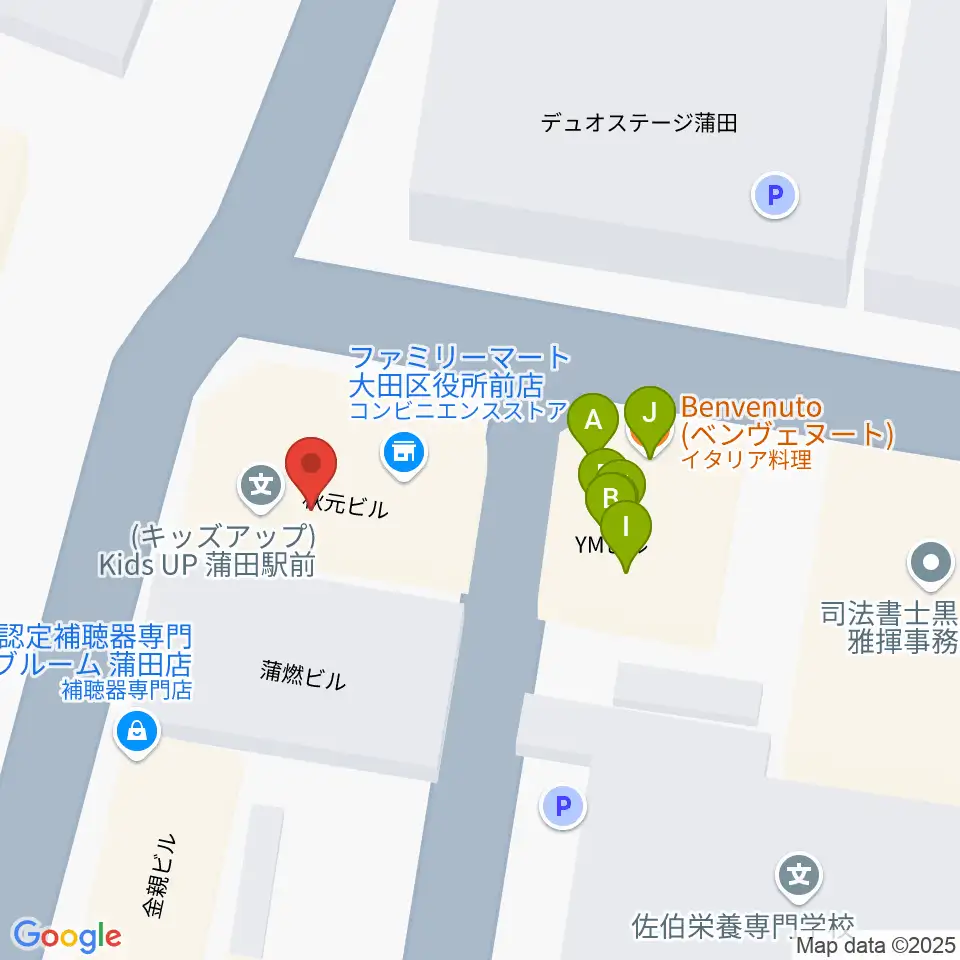 カワイ音楽教室 蒲田センター周辺のファミレス・ファーストフード一覧地図