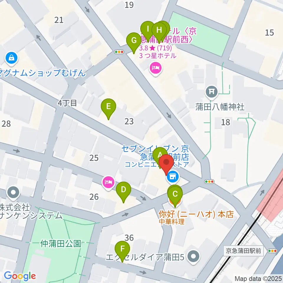 スター楽器蒲田センター周辺のファミレス・ファーストフード一覧地図