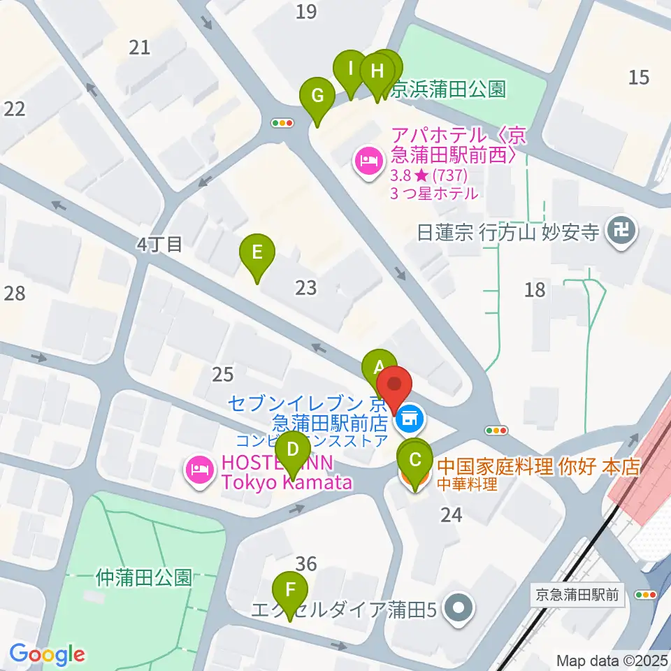 スター楽器蒲田センター周辺のファミレス・ファーストフード一覧地図