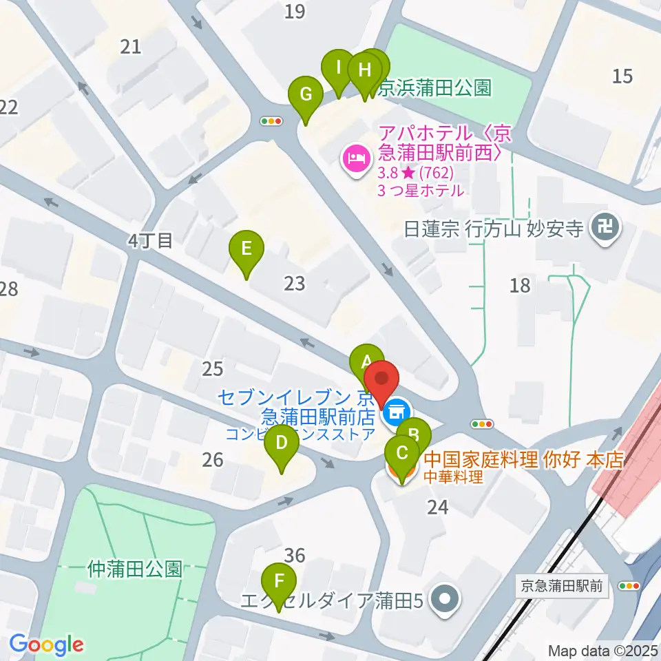 スター楽器蒲田センター周辺のファミレス・ファーストフード一覧地図