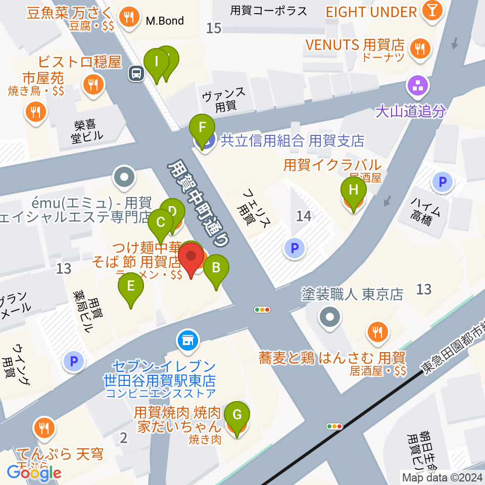 用賀 お琴・尺八・篠笛教室周辺のファミレス・ファーストフード一覧地図