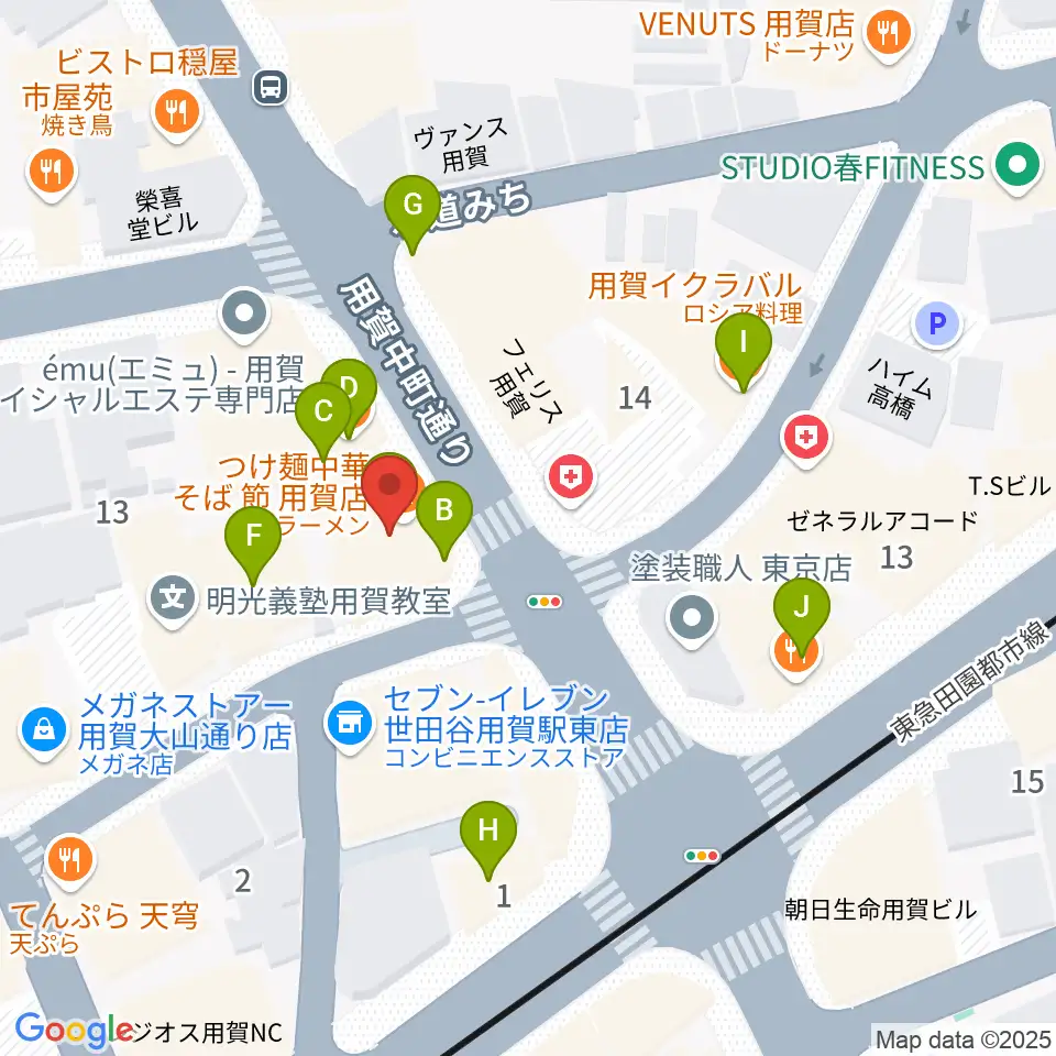 用賀 お琴・尺八・篠笛教室周辺のファミレス・ファーストフード一覧地図