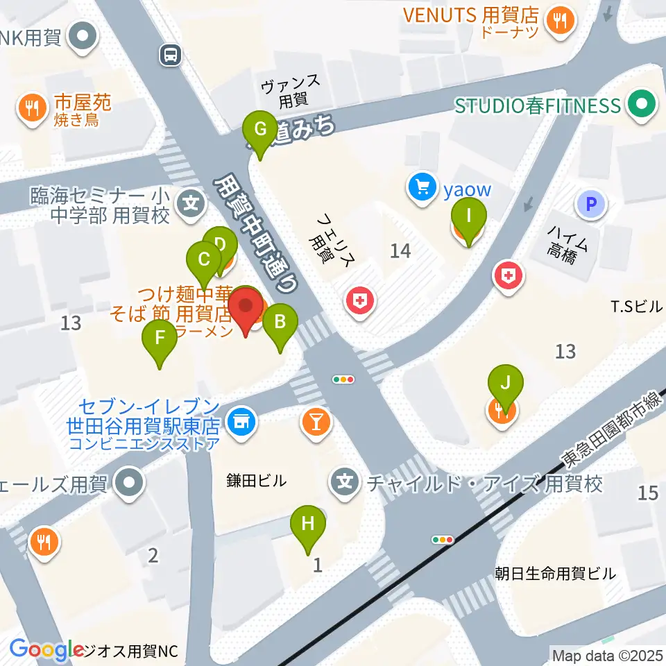 用賀 お琴・尺八・篠笛教室周辺のファミレス・ファーストフード一覧地図
